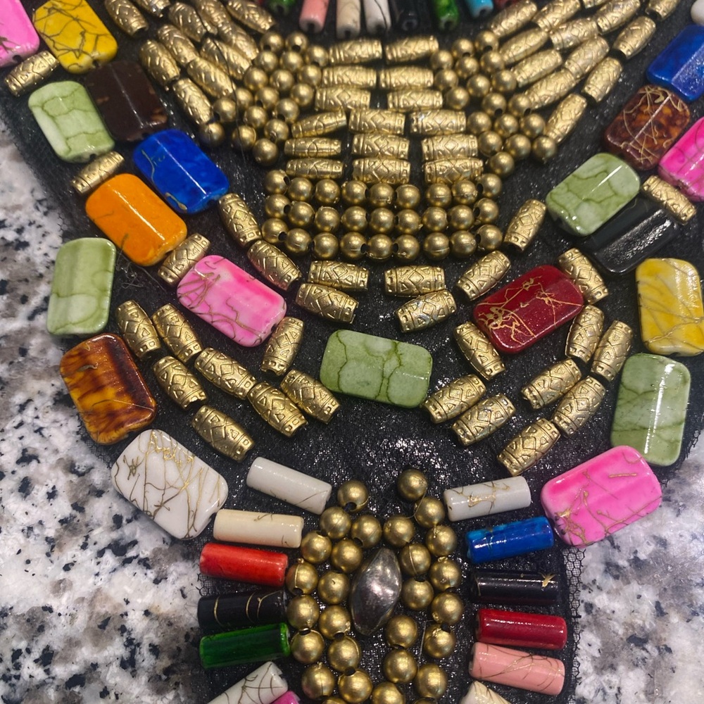 Multicolor bib Beaded Statement Necklace. Light weight and handmade.